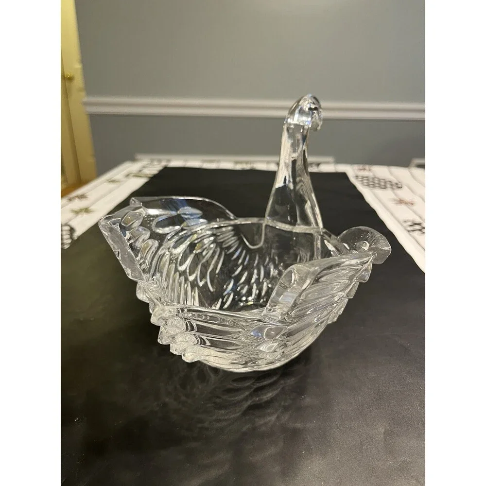 Clear Crystal Glass Swan Large Candy Dish